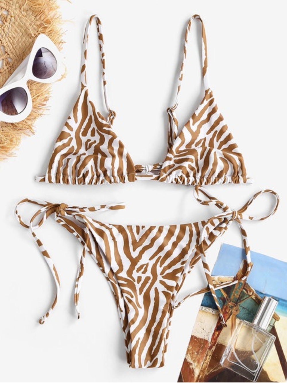 Zebra Triangle String Bikini - Brown